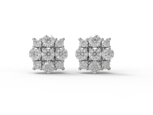Moissanite Floral Sparkle Design Stud - Sterling Silver