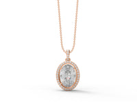 Moissanite Oval Halo Pendant Necklace - Sterling Silver