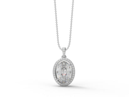 Moissanite Oval Halo Pendant Necklace - Sterling Silver