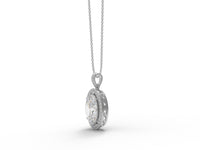 Moissanite Oval Halo Pendant Necklace - Sterling Silver