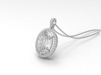 Moissanite Oval Halo Pendant Necklace - Sterling Silver