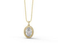 Moissanite Oval Halo Pendant Necklace - Sterling Silver