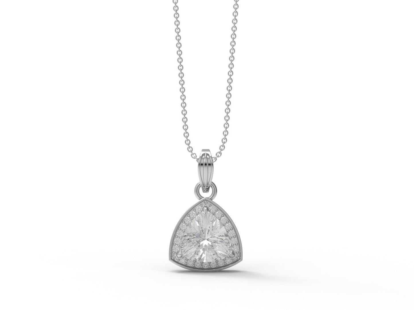 Moissanite Modern Trillion Halo Pendant - Sterling Silver