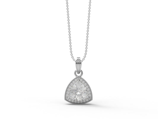 Moissanite Modern Trillion Halo Pendant - Sterling Silver
