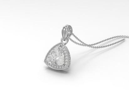Moissanite Modern Trillion Halo Pendant - Sterling Silver