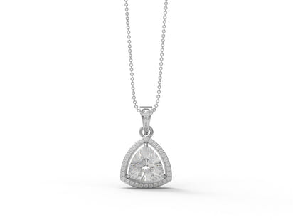 Moissanite Trillion Halo Pendant Necklace - Sterling Silver