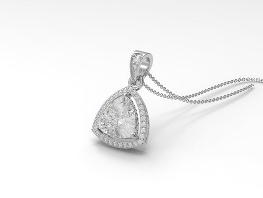 Moissanite Trillion Halo Pendant Necklace - Sterling Silver