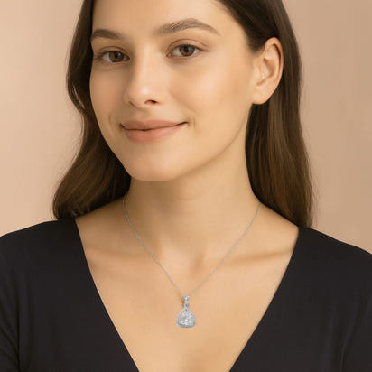 Moissanite Trillion Halo Pendant Necklace - Sterling Silver