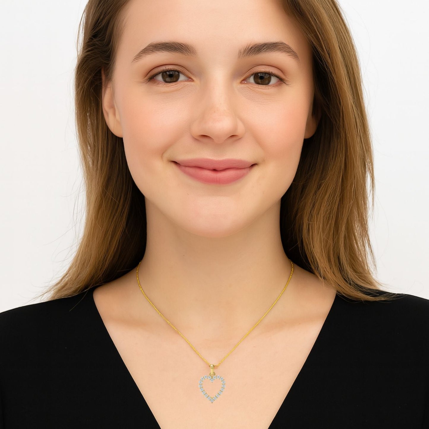 Moissanite Heart Outline Pendant - Sterling Silver