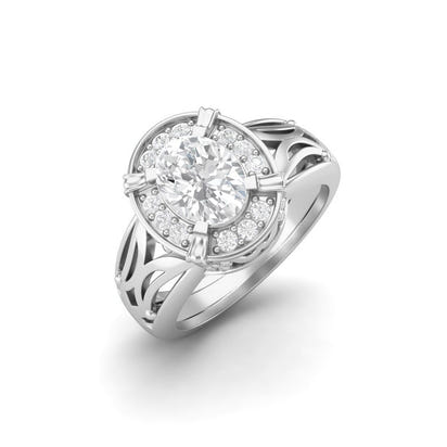 Oval-Cut Moissanite Filigree Ring – Sterling Silver
