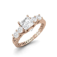 Moissanite Vintage Lattice Band Design Ring – Sterling Silver