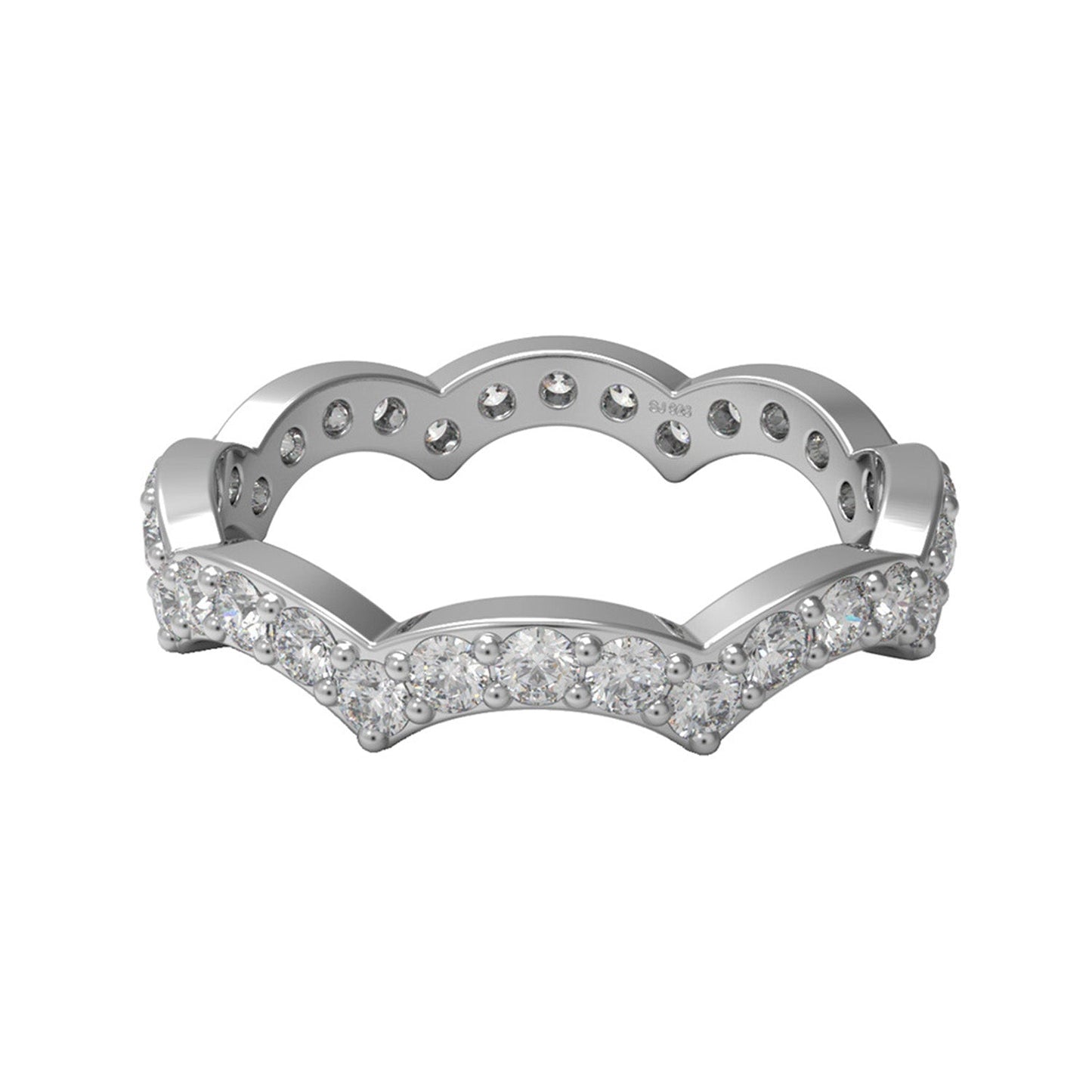 Moissanite Eternity Scalloped Crown Ring – Sterling Silver