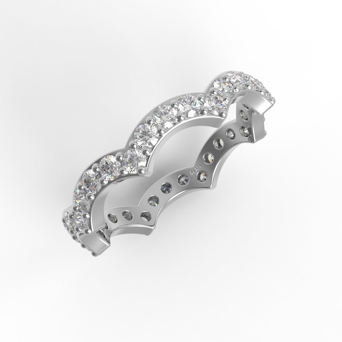 Moissanite Eternity Scalloped Crown Ring – Sterling Silver