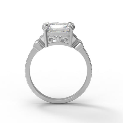 Moissanite Floral Engraved Solitaire Ring – Sterling Silver