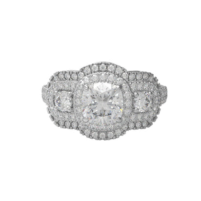 Moissanite Elegant Cluster Statement Ring – Sterling Silver