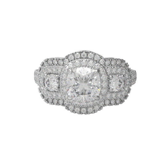 Moissanite Elegant Cluster Statement Ring – Sterling Silver