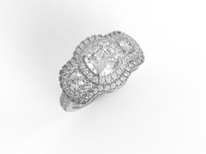 Moissanite Elegant Cluster Statement Ring – Sterling Silver