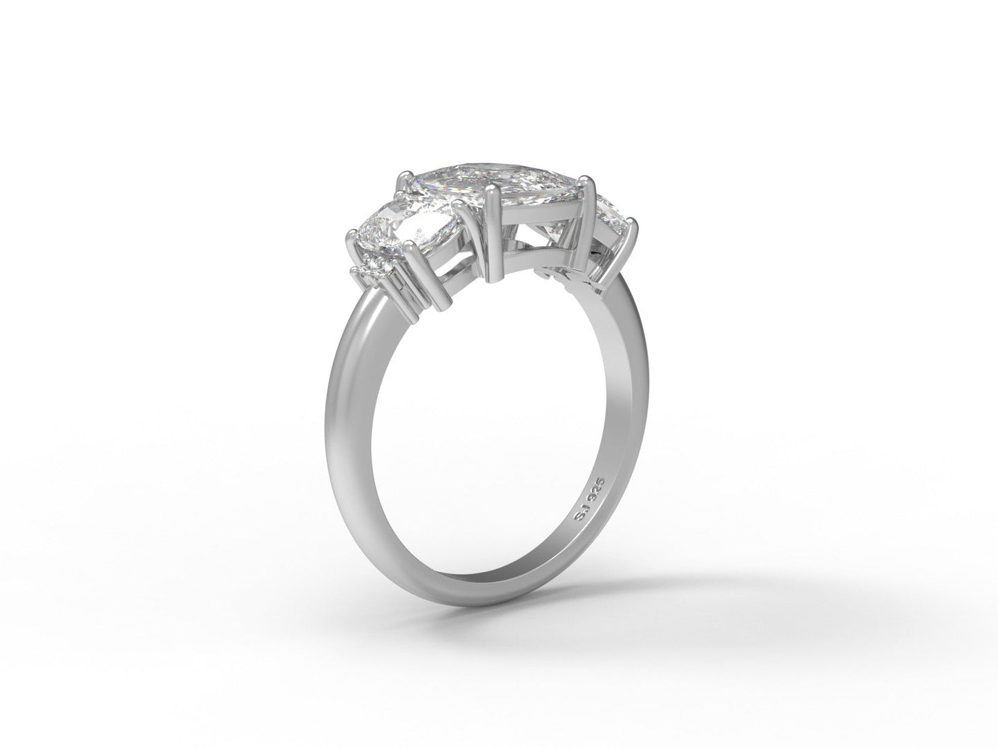 Moissanite Classic Three-Stone Design Ring – Sterling Silver