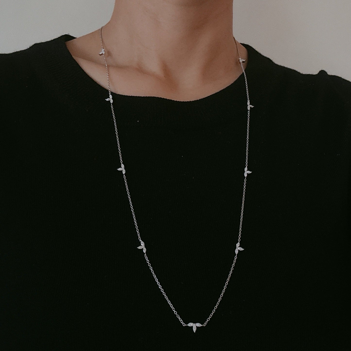 Marquise Moissanite Station Necklace - Gold Plated Sterling Silver