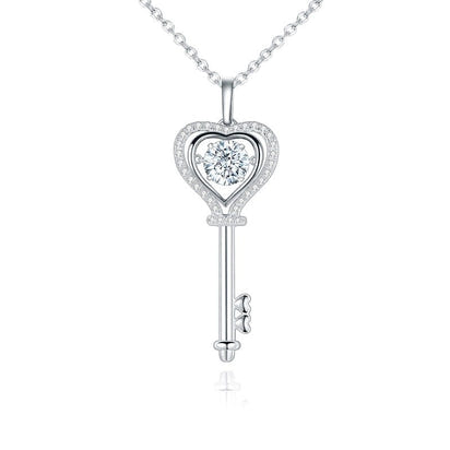 1.0Ct D Color Moissanite Diamond Key Pendant Necklace with Moissanite Stone 925 Sterling Silver Jewelry