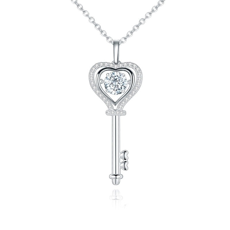 1.0Ct D Color Moissanite Diamond Key Pendant Necklace with Moissanite Stone 925 Sterling Silver Jewelry