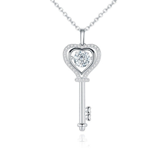 1.0Ct D Color Moissanite Diamond Key Pendant Necklace with Moissanite Stone 925 Sterling Silver Jewelry
